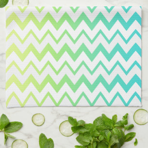 Chevron pattern green teal aqua ombre elegant tea towel