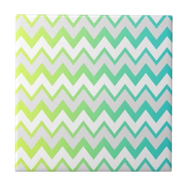Chevron pattern green teal aqua ombre elegant tile (Front)