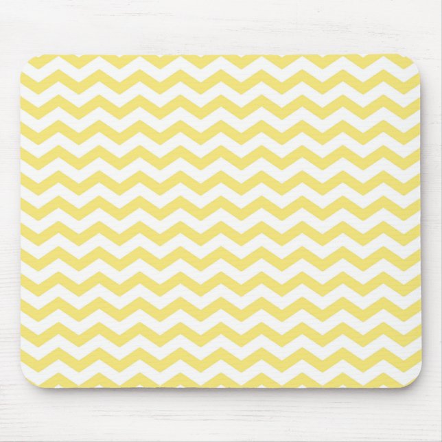 Chevron Pattern in Lemon Yellow and White Mouse Mat (Front)