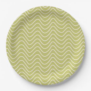 Chevron Pattern Lime Green Minimal Line Paper Plate