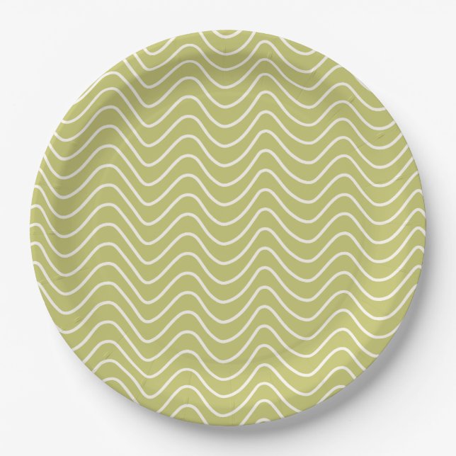 Chevron Pattern Lime Green Minimal Line Paper Plate (Front)