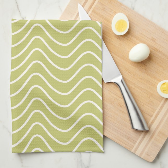 Chevron Pattern Lime Green Minimal Line Tea Towel (Quarter Fold)