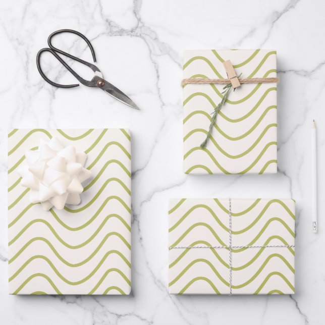 Chevron Pattern Lime Green on Cream White Zigzag Wrapping Paper Sheet (Front)