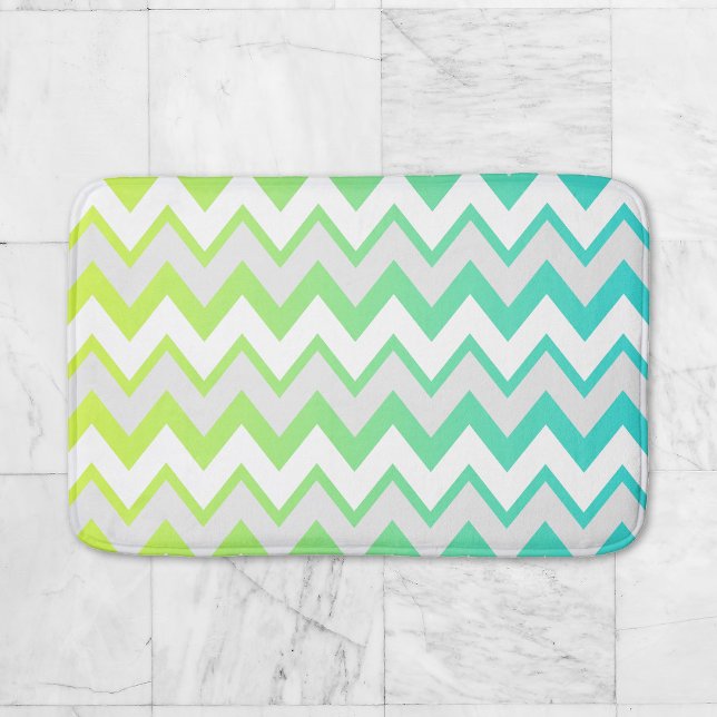 Chevron pattern lime green teal aqua ombre elegant bath mat (Creator Uploaded)