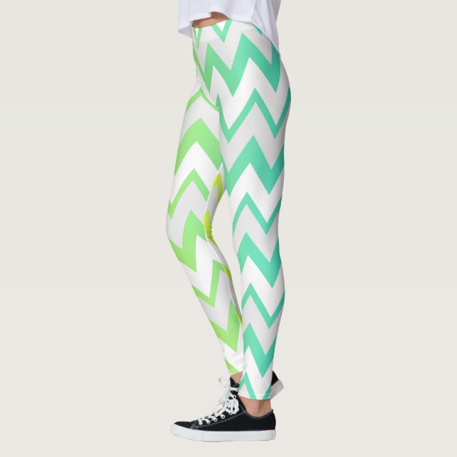 Chevron pattern lime green teal aqua ombre elegant leggings (Left)