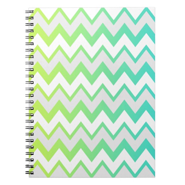Chevron pattern lime green teal aqua ombre elegant notebook (Front)
