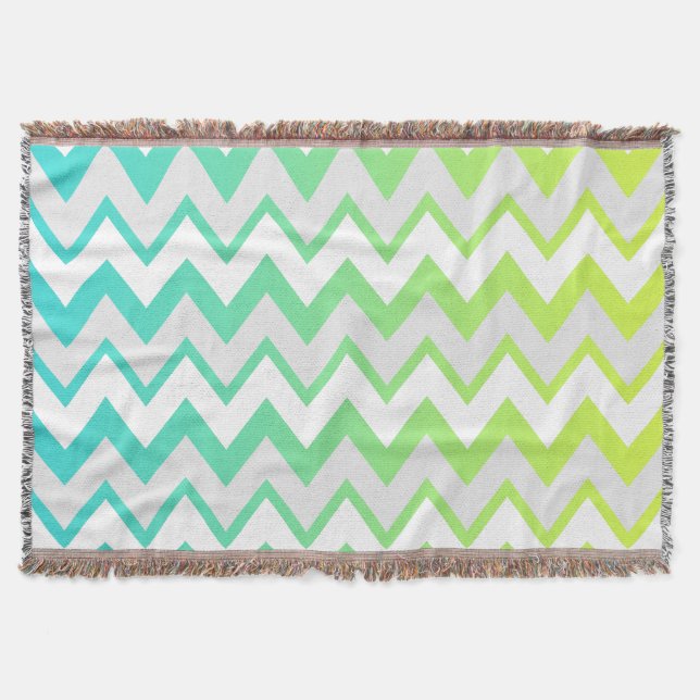 Chevron pattern lime green teal aqua ombre elegant throw blanket (Front)