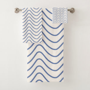 Chevron Pattern Minimal Line Blue on Cream White Bath Towel Set