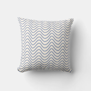 Chevron Pattern Minimal Line Blue on Cream White Cushion