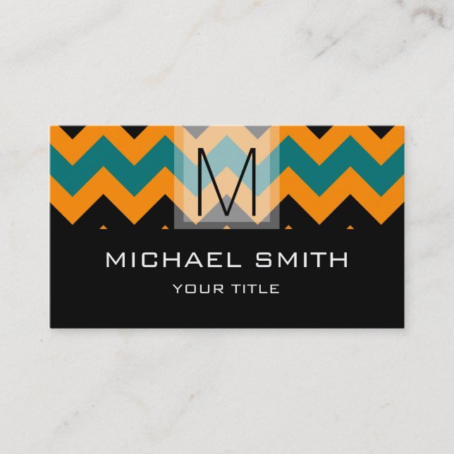 Chevron Pattern Modern Black Monogram #8 Business Card (Front)