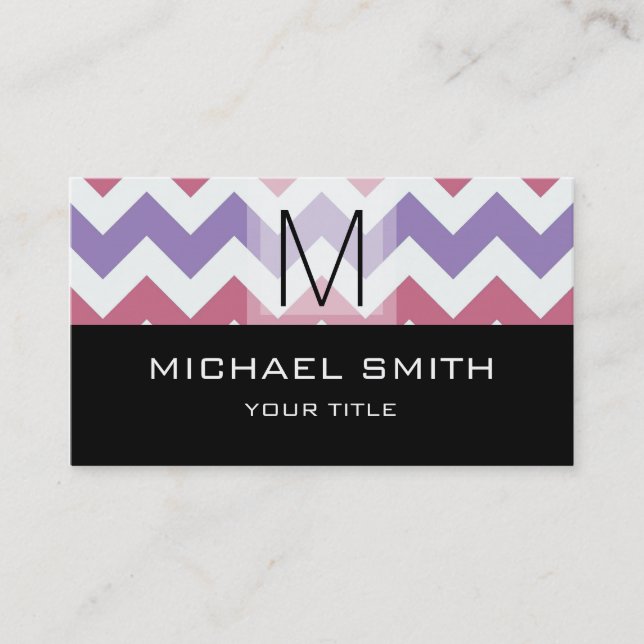 Chevron Pattern Modern Black Monogram Business Card (Front)