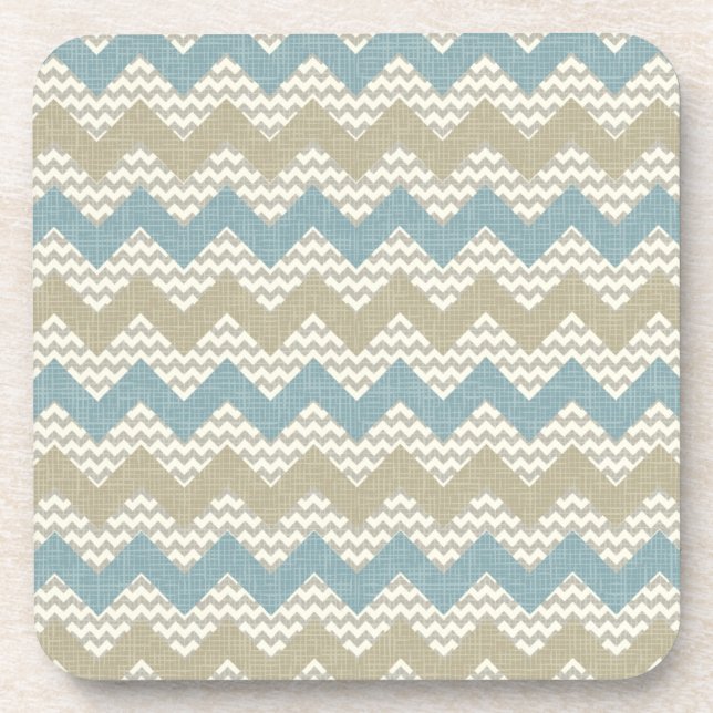 Chevron pattern on linen texture coaster (Front)