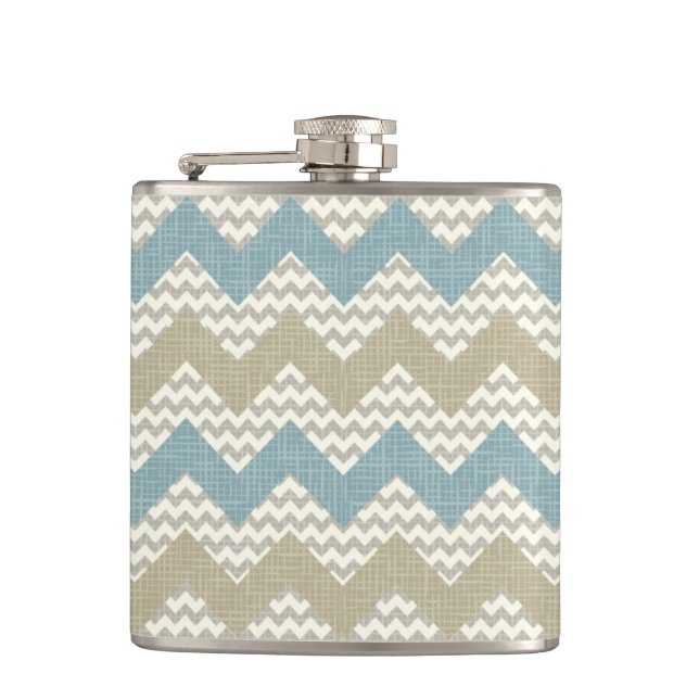 Chevron pattern on linen texture hip flask (Front)