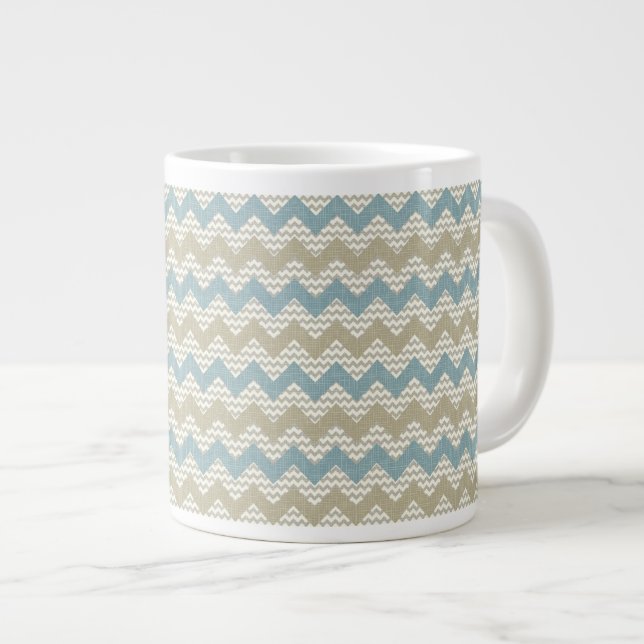 Chevron pattern on linen texture large coffee mug (Front Right)