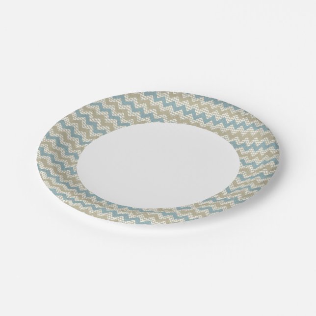 Chevron pattern on linen texture paper plate (Angled)