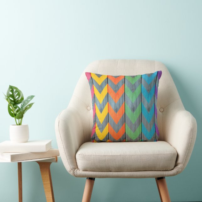 Chevron Pattern On Wood Texture by Shirley Taylor Cushion (Chair)