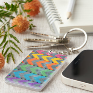 Chevron Pattern On Wood Texture by Shirley Taylor Key Ring