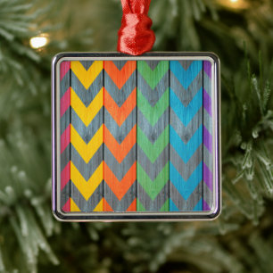 Chevron Pattern On Wood Texture by Shirley Taylor Metal Tree Decoration