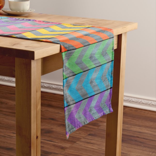 Chevron Pattern On Wood Texture by Shirley Taylor Short Table Runner (In Situ)