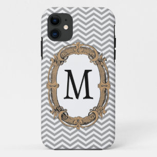Chevron Pattern, Ornate Framed Monogram iPhone 11 Case