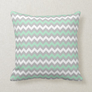 CHEVRON PATTERN PILLOW, Mint Green, Gray & White Cushion