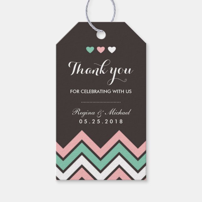 Chevron Pattern Pink and Blue Wedding Gift Tag (Front)