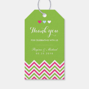 Chevron Pattern Pink and Green Wedding Gift Tag