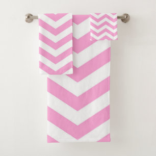 Chevron Pattern Pink and White Bath Towel Set