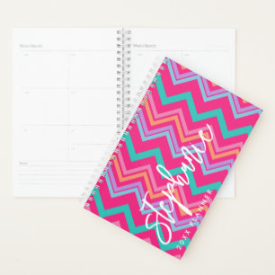 Chevron Pattern script name 6 photos back hot pink Planner