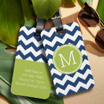 Chevron Pattern Single Monogram - Navy Lime Luggage Tag<br><div class="desc">Travel in style with this colourful design and an area for monograms. If you need to adjust the artwork or change the font,  you can click on the customise area. This will take you to the design tool where you can make many changes.</div>