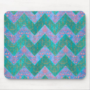 Chevron Pattern Turquoise Purple Blue Damask Mouse Mat