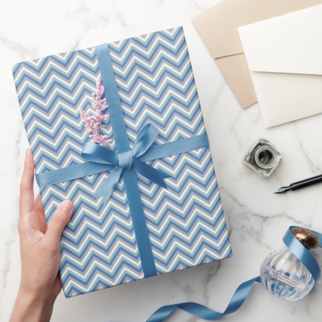Chevron Pattern with Blue, Green & Grey Wrapping Paper (Gifting)