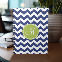 Chevron Pattern with Monogram - Navy Lime
