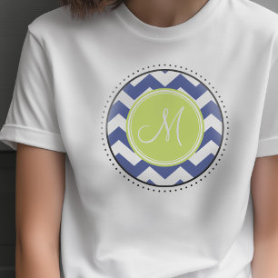 Chevron Pattern with Monogram - Navy Lime T-Shirt