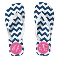 Chevron Pattern with Monogram - Navy Magenta