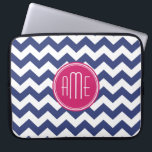 Chevron Pattern with Monogram - Navy Magenta Laptop Sleeve<br><div class="desc">A popular design with an area to add your initials. Trendy colours and patterns for your phone. If you need to adjust the monograms,  click on the customise button and make changes.</div>