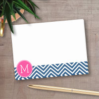 Chevron Pattern with Monogram - Navy Magenta