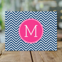 Chevron Pattern with Monogram - Navy Magenta