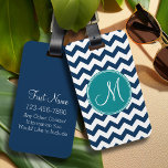 Chevron Pattern with Monogram - Navy Teal Luggage Tag<br><div class="desc">Travel in style with this colourful design and an area for monograms. If you need to adjust the artwork or change the font,  you can click on the design tool where you can make many changes.</div>
