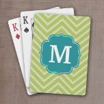 Chevron Pattern with Monogram - Teal Blue and Lime Playing Cards<br><div class="desc">A bold art deco pattern in trendy,  bright colours. If you need to adjust the monograms,  click on the customise it button and make changes.</div>