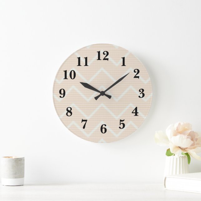 Chevron Peach Texture Decor Large Clock (Home)
