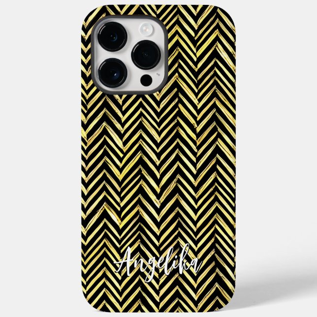 Chevron Personalised Name in Black and Gold Case-Mate iPhone Case (Back)