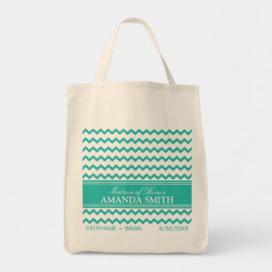 Chevron Personalised Wedding Party Tote (aqua) Bag
