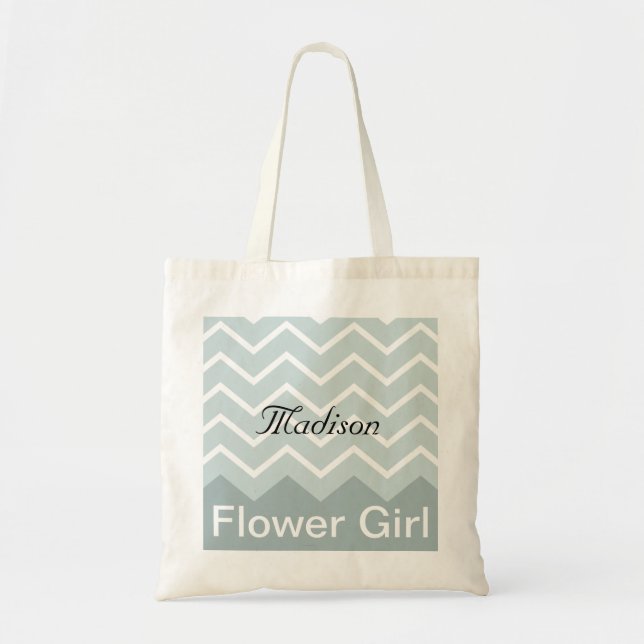 Chevron Personalised Wedding Party Tote (blue) (Front)