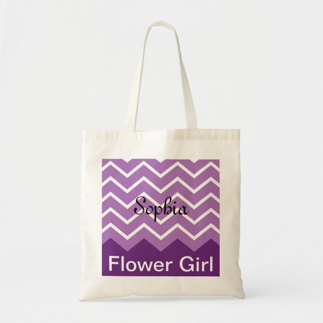 Chevron Personalised Wedding Party Tote (purple) Bag (Front)