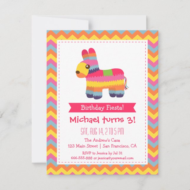 Chevron Pinata Mexican Fiesta Kids Birthday Party Invitation (Front)