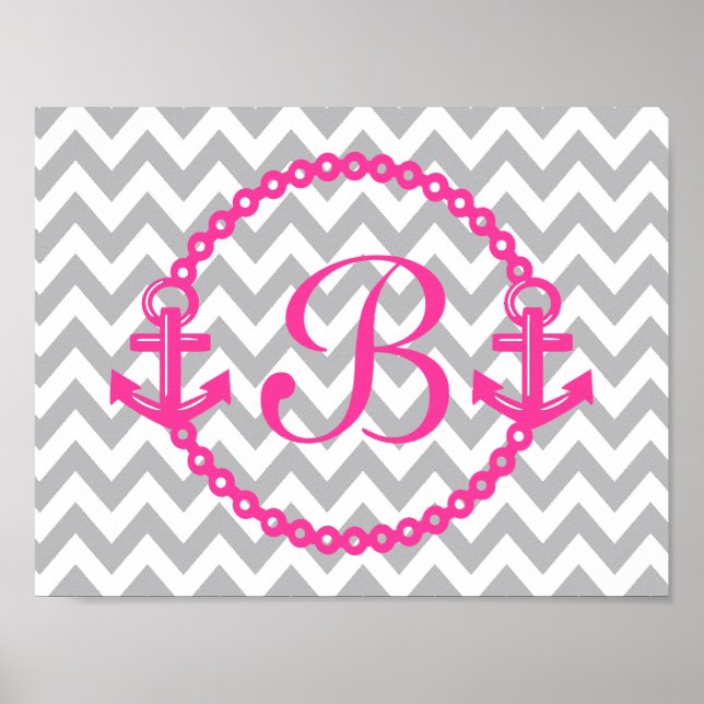 Chevron Pink Anchor Monogram Print (Front)