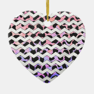 Chevron Pink and Black Dalmation Ceramic Tree Decoration