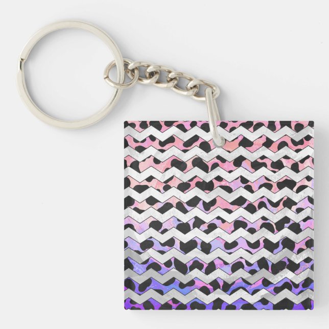 Chevron Pink and Black Dalmation Key Ring (Front)