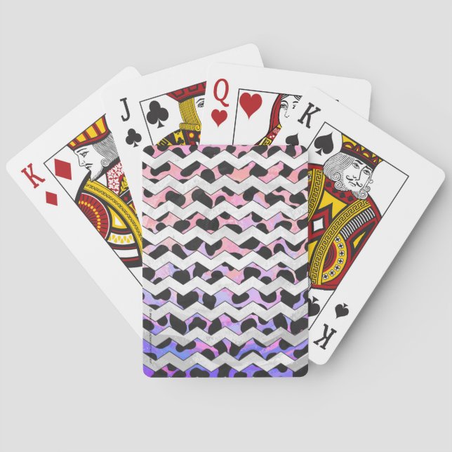 Chevron Pink and Black Dalmation Playing Cards (Back)